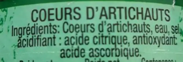 Coeurs d'artichauts ingredients label