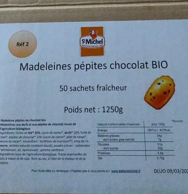 Madeleines pépites chocolat bio front packaging