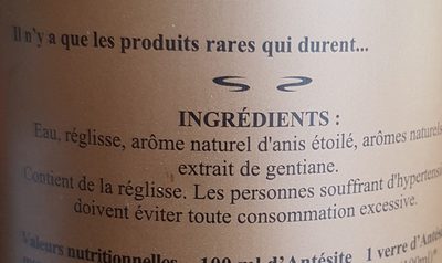Antésite 100 ans ingredients label
