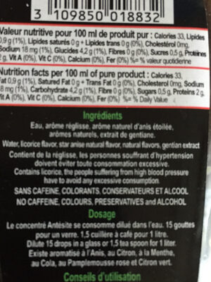 Antesite ingredients label