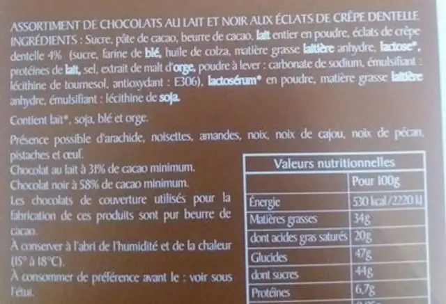 La Friture Croustillante ingredients label