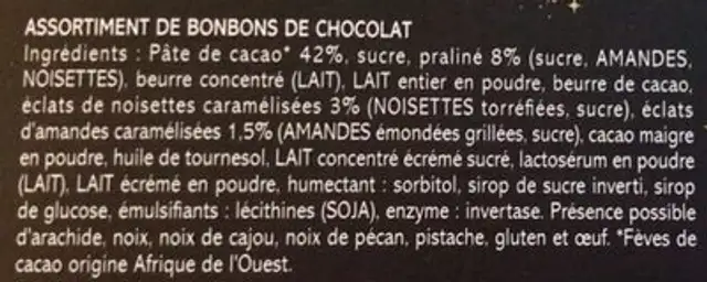 Papillotes chocolat ingredients label