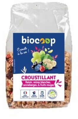 Muesli croustillant Raisin, mûres blanches, canneberges & fruits rouges