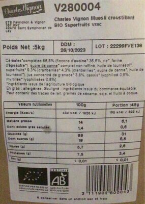 Muesli croutillant bio superfruits vrac