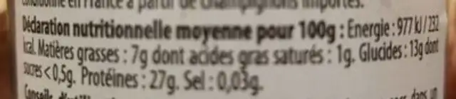 Le Forestier Champignons sauvage ingredients label