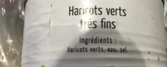 Haricots verts très fins ingredients label