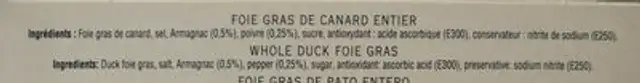 Foie gras de canard mi cuit ingredients label