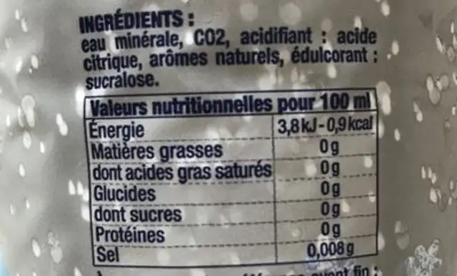 Ogeu Limonade Zero nutrition facts table