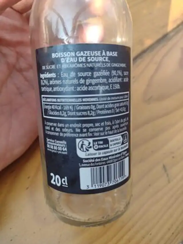 Ginger Beer ingredients label