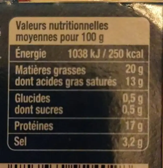 Unknown nutrition facts table