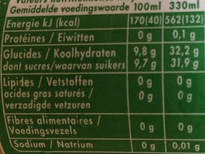 Pêche Abricot nutrition facts table