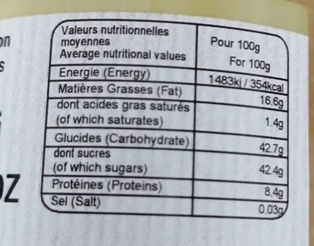 Amandes nutrition facts table