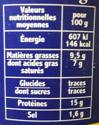 Fromage Cancoillotte, Nature 250g nutrition facts table