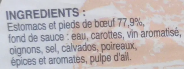 Tripes mode de Caen à l'ancienne ingredients label