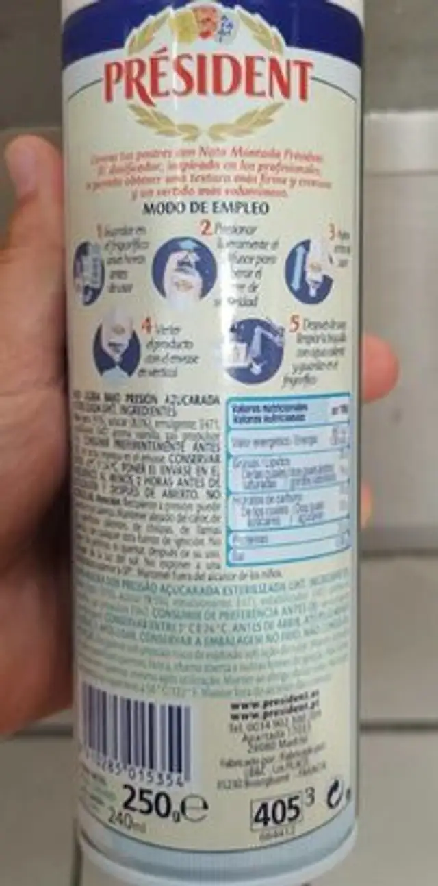 Nata montada nutrition facts table