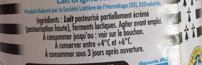 Lait ribot ingredients label