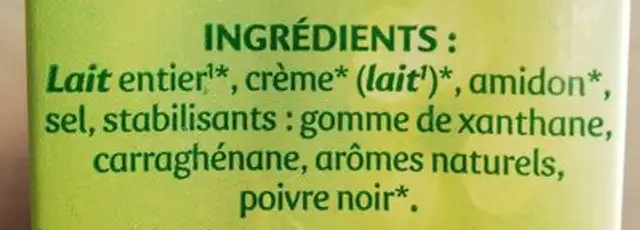 Sauce béchamel Président Bio ingredients label