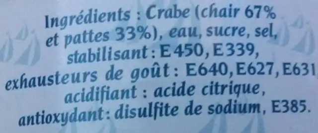 Crabe ingredients label