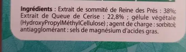 Juvamine Phyto Queue De Cerise - Reine Des Prés (50 Gélules) ingredients label