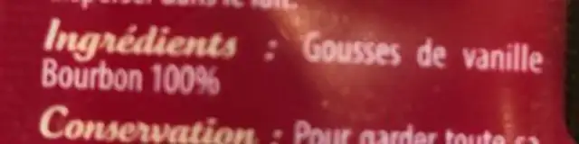 Gousse de vanille bourbon ingredients label