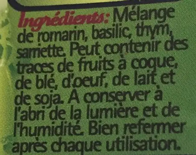 Herbes De Provence ingredients label