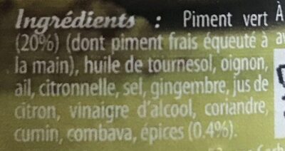 Pâte de Curry Vert Relevé ingredients label