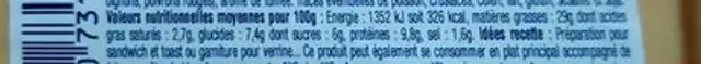 Tartinable de poulet sauce Hannibal nutrition facts table