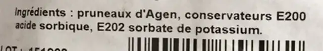 Pruneaux d'Agen ingredients label