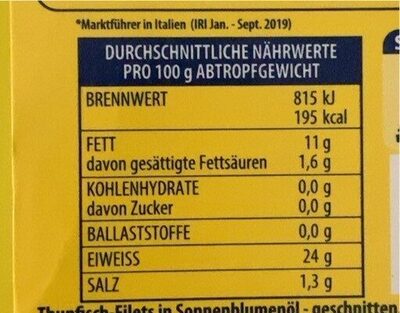 Thunfisch-Filets in Sonnenblumenöl nutrition facts table