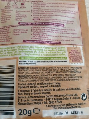 Melange paella valenciana ingredients label