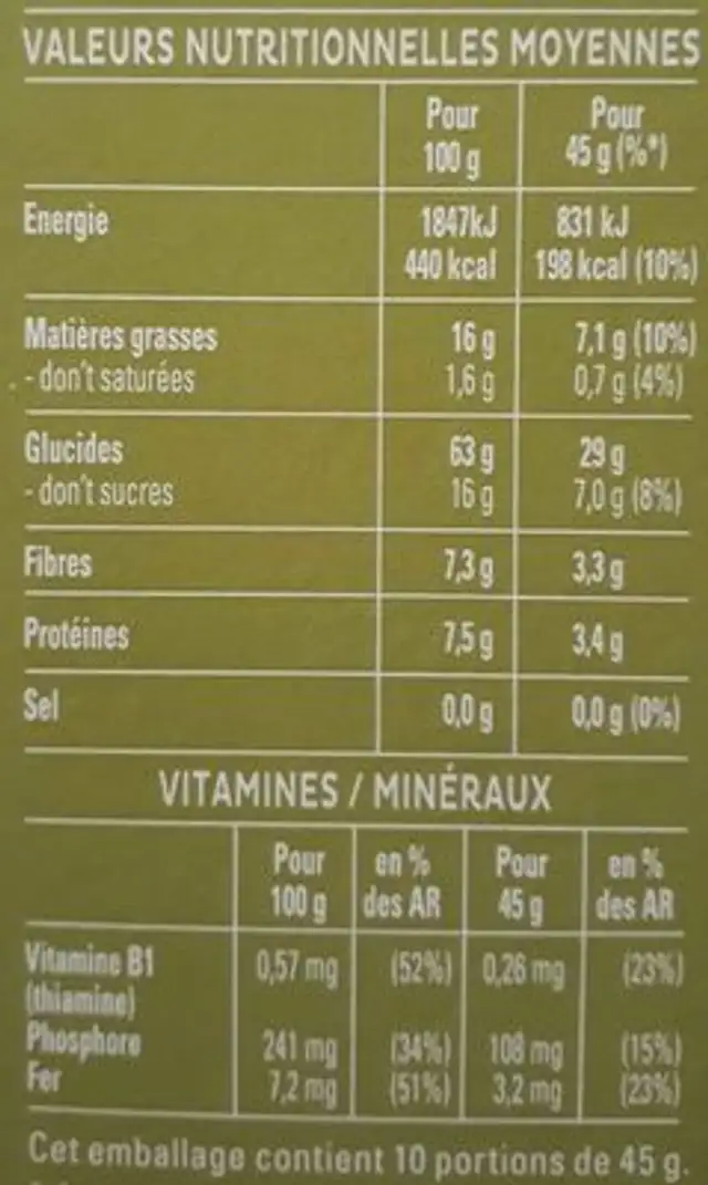 Cruesli - Noix de pécan & pomme nutrition facts table