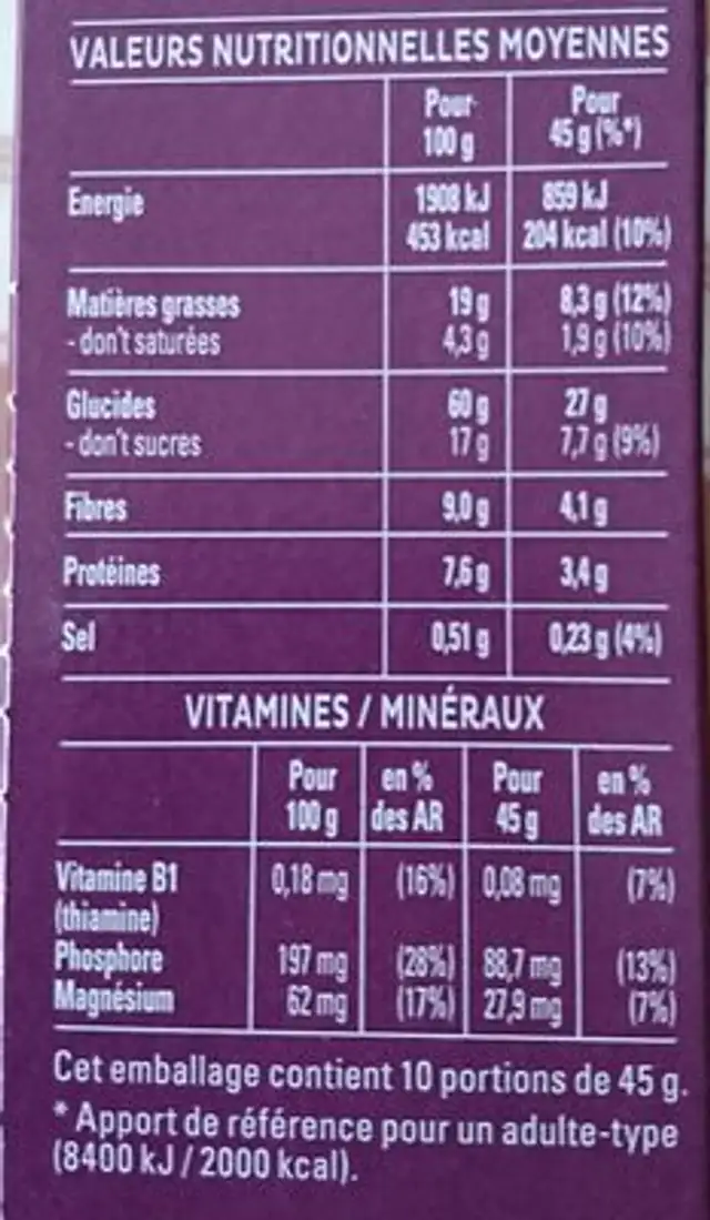 Quaker Cruesli Crispy chocolat nutrition facts table