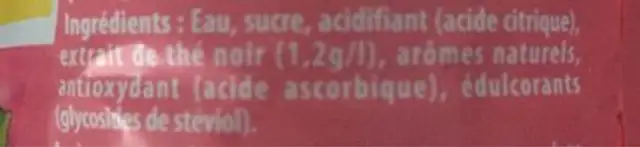 Ice tea pastèque menthe ingredients label