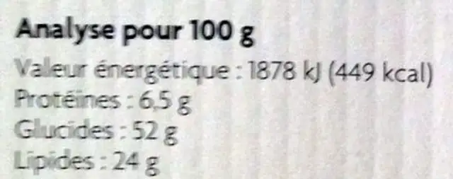 Mini Moelleux au Chocolat nutrition facts table