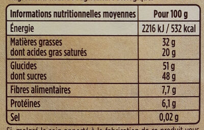 Noir  pâtissier 52% cacao bio nutrition facts table