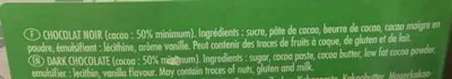 Chocolat noir 50% ingredients label