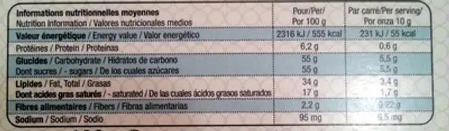 Nature Lait Noix de coco bio nutrition facts table