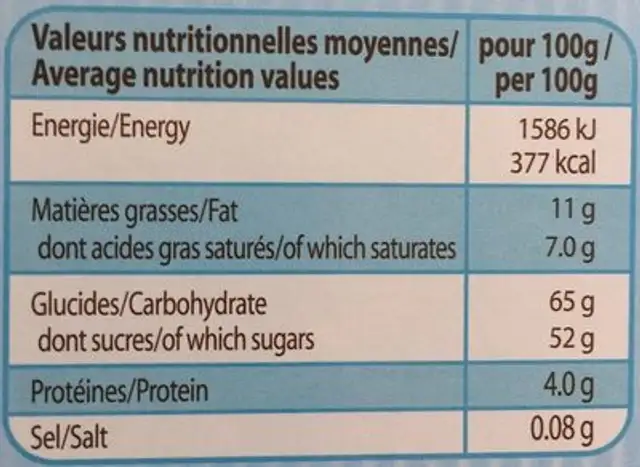 Calendrier l'authentique Petit Ourson nutrition facts table