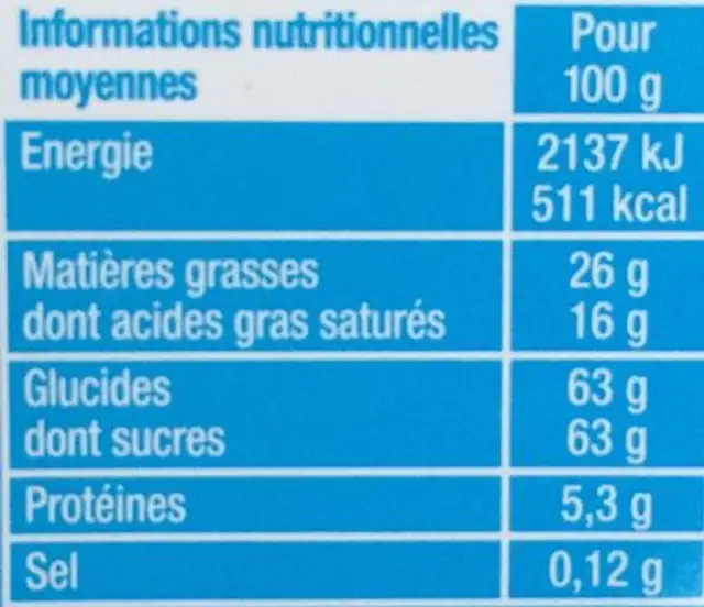 Jacquot, Poule au chocolat au lait garnie d'oeufs a la liqueur , le sachet de nutrition facts table