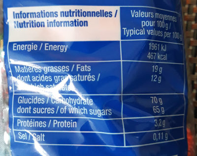 Jacquot Sachet Variete nutrition facts table