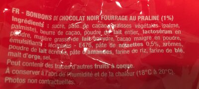 Boules Praliné Chocolat Noir Jacquot ingredients label