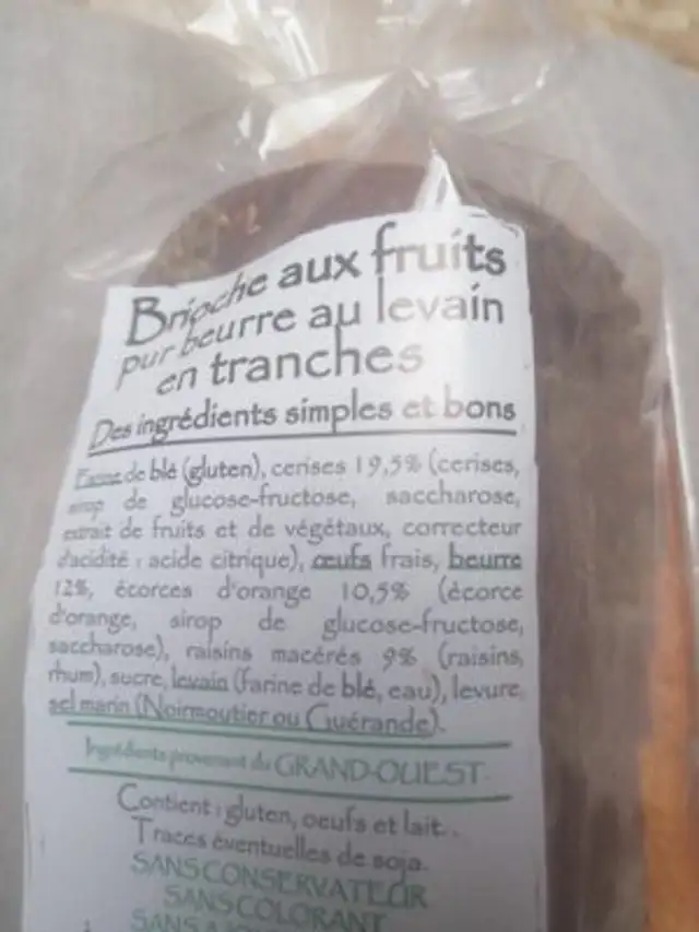 Brioche aux Fruits ingredients label