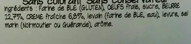 Gâche vendéenne ingredients label