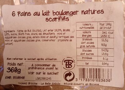 6 pains au lait boulanger natures scarifiés