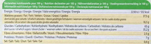 Biscuit tablette Chocolat au Lait nutrition facts table