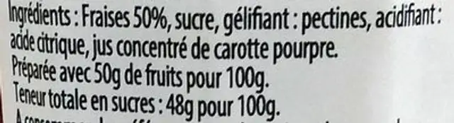 Recette du Sud Ouest - Fraise ingredients label