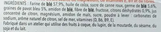 Biscuits pavot citron ingredients label
