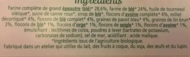 Palets de céréales à l épeautre ingredients label