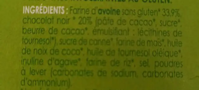 Nappé choco noir ingredients label