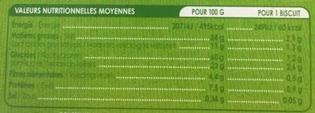 Nappé choco noir nutrition facts table